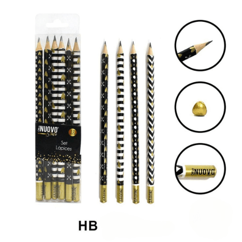 SET DE 12 LAPICES GRAFITOS HB DISEÑO GOLDEN BLACK