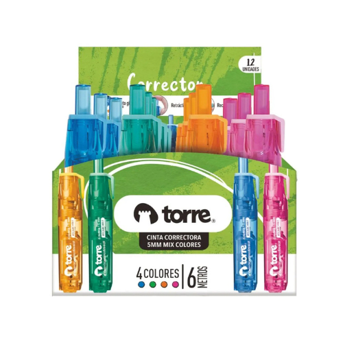 CINTA CORRECTORA 5MM 6MT RETRACTIL MIX COLORES
