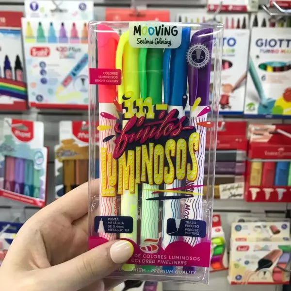 ESTUCHE 5 TIRALINEAS DE COLORES LUMINOSOS